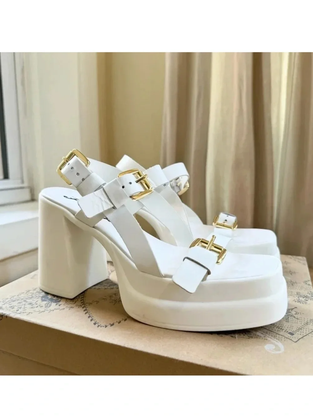 New Free People Pamela Double Stack Platform Heels White Womens 8